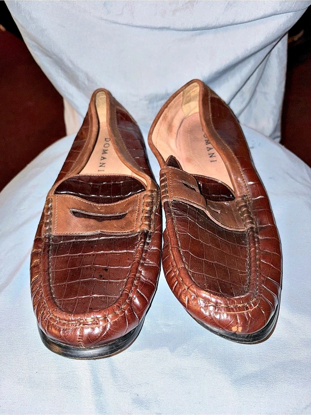 Domani Brown Croc-Embossed Loafers size 12